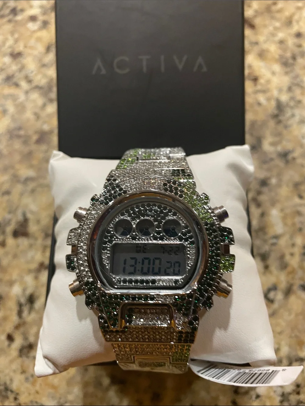 Ativa Silver Watch with Green Crystal Accents